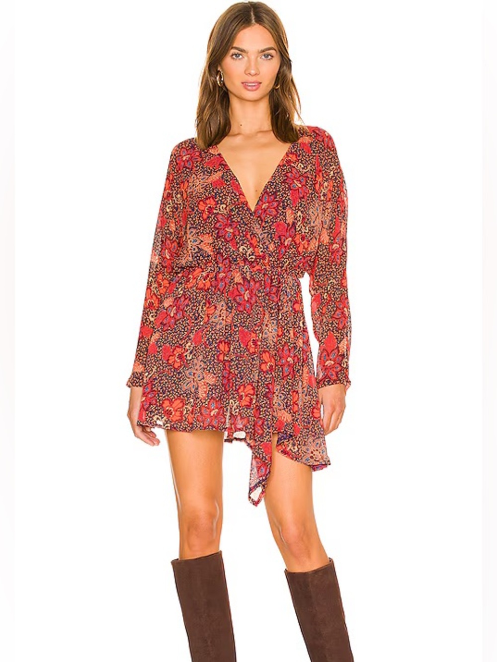 Free people teegan peach combo dress large